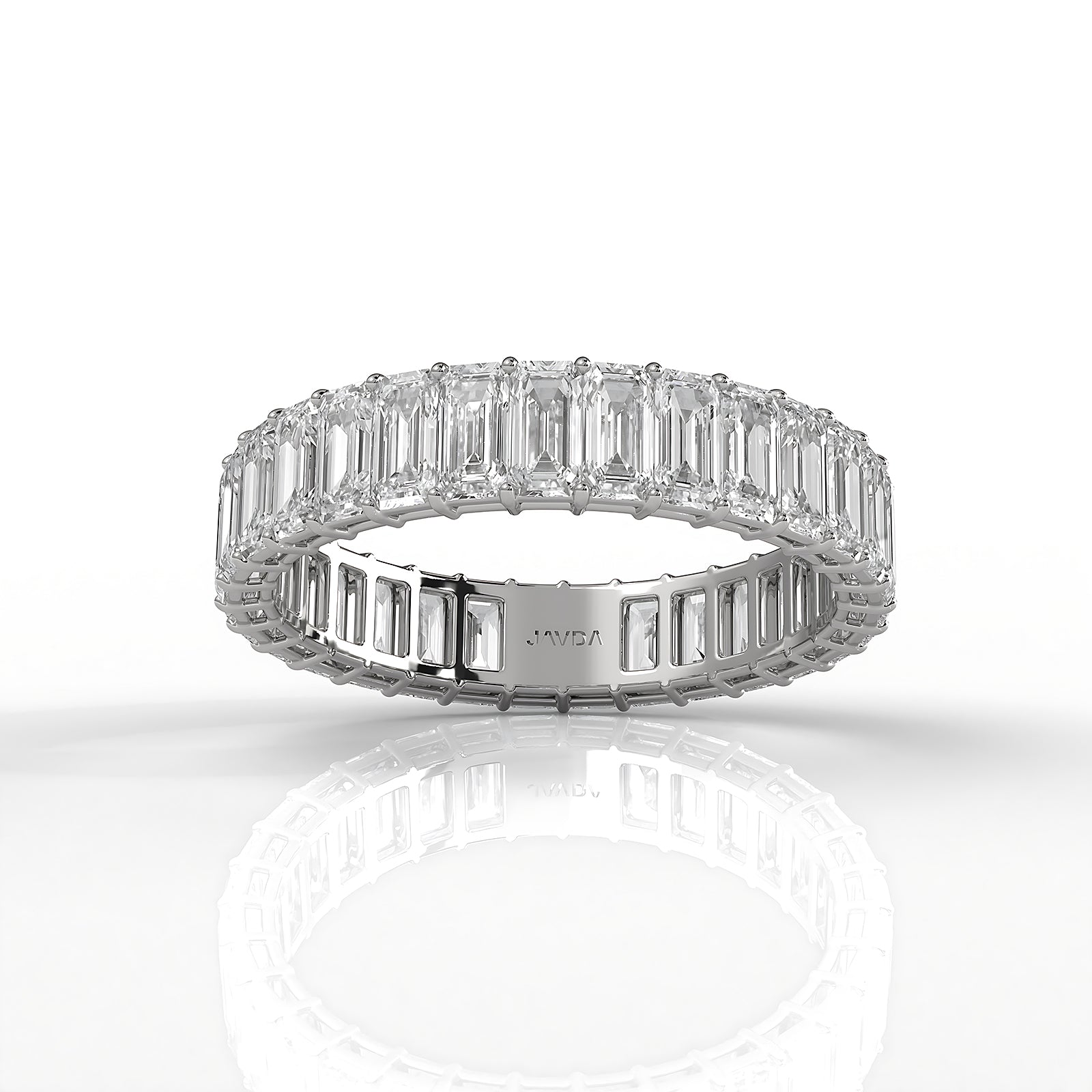 Women's Eternity Emerald Lab Diamond Shared Prong Wedding Band 4 mm 3.2ctw.