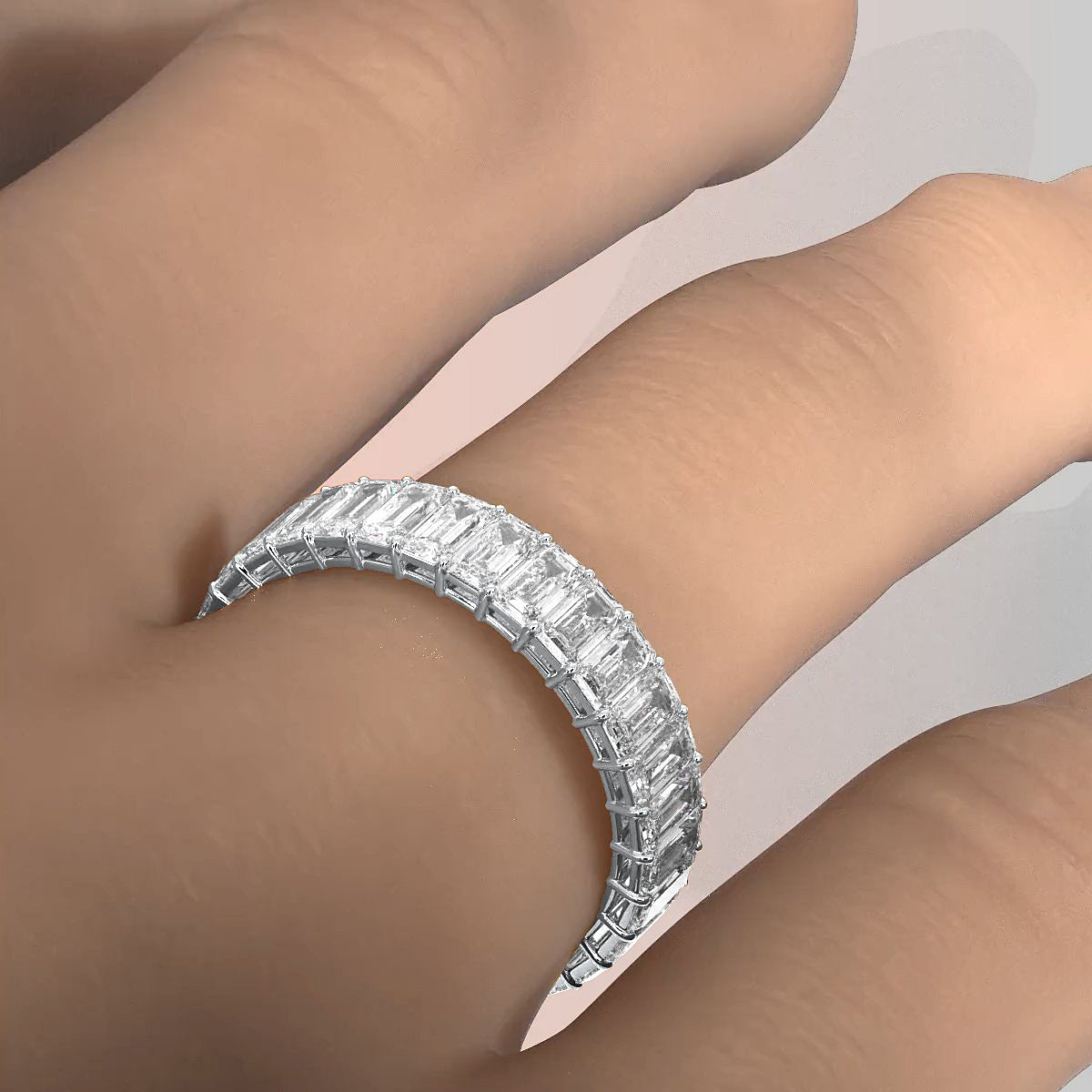 Women's Eternity Emerald Lab Diamond Shared Prong Wedding Band 4 mm 3.2ctw.