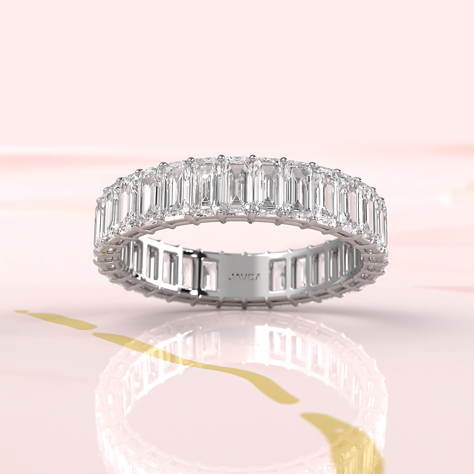 Women's Eternity Emerald Lab Diamond Shared Prong Wedding Band 4 mm 3.2ctw.