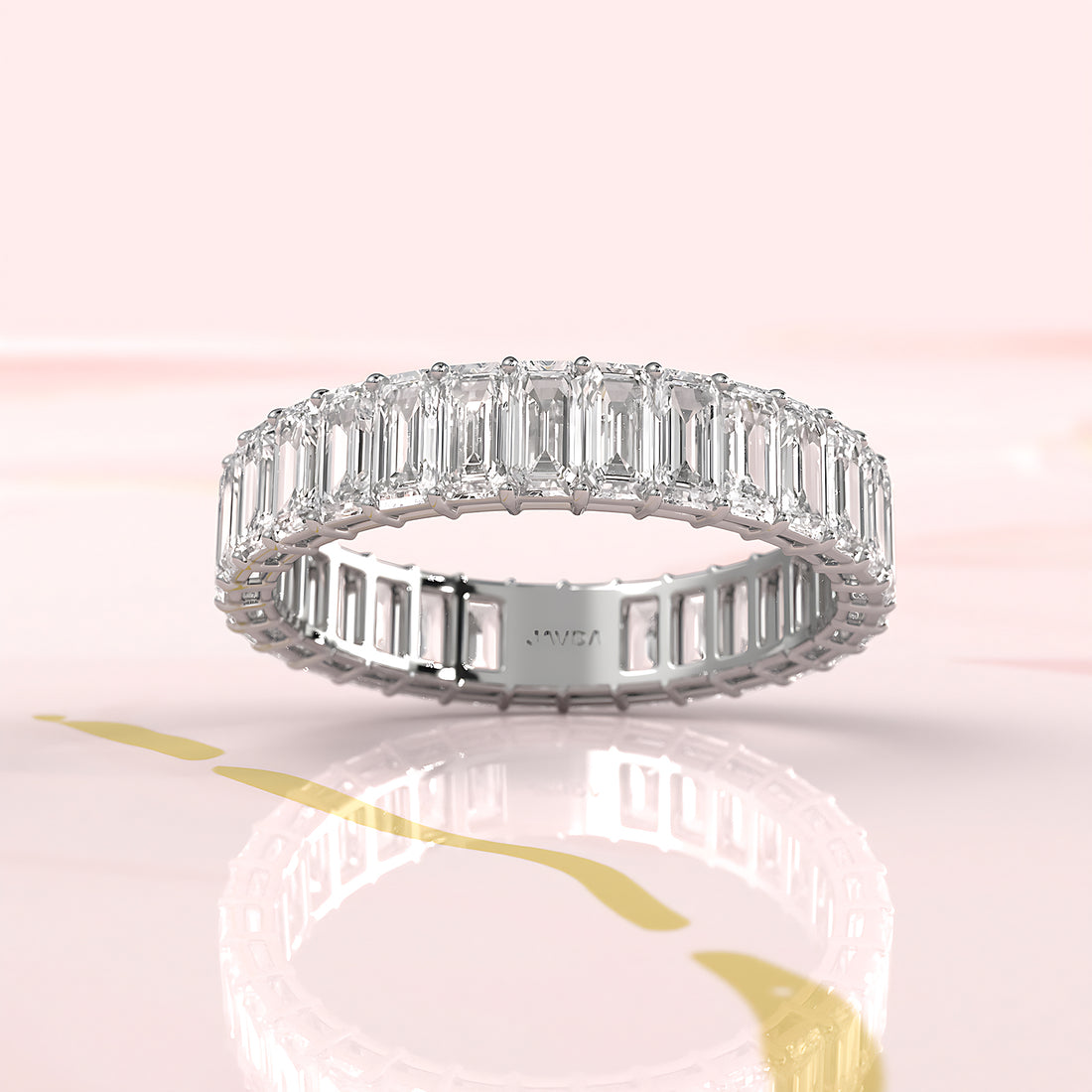 Women's Eternity Emerald Lab Diamond Shared Prong Wedding Band 4 mm 3.2ctw.