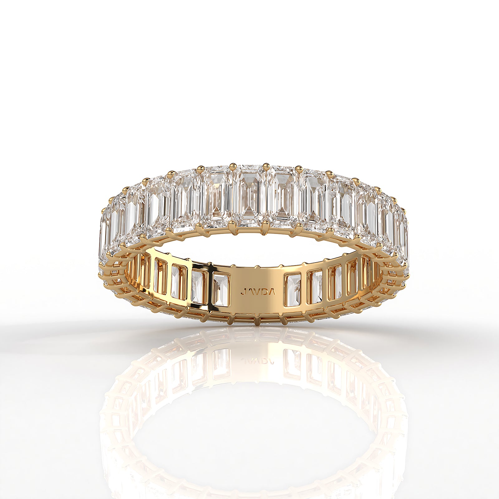 Women's Eternity Emerald Lab Diamond Shared Prong Wedding Band 4 mm 3.2ctw.