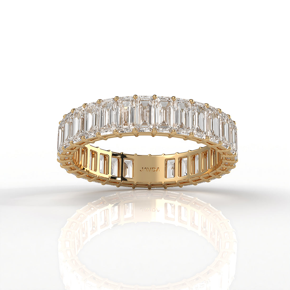 Women's Eternity Emerald Lab Diamond Shared Prong Wedding Band 4 mm 3.2ctw.