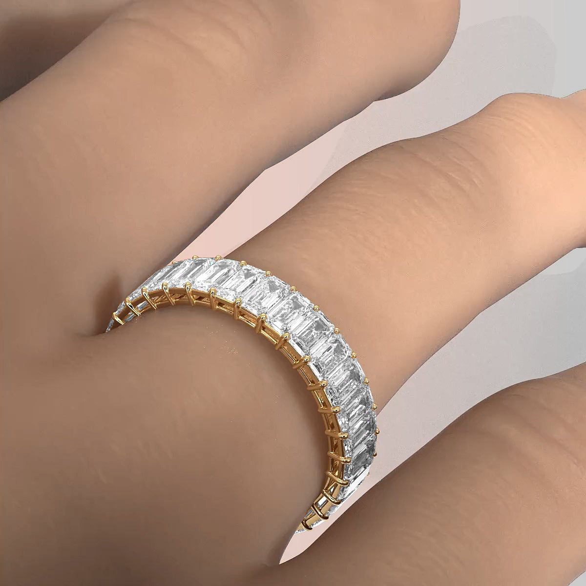 Women's Eternity Emerald Lab Diamond Shared Prong Wedding Band 4 mm 3.2ctw.