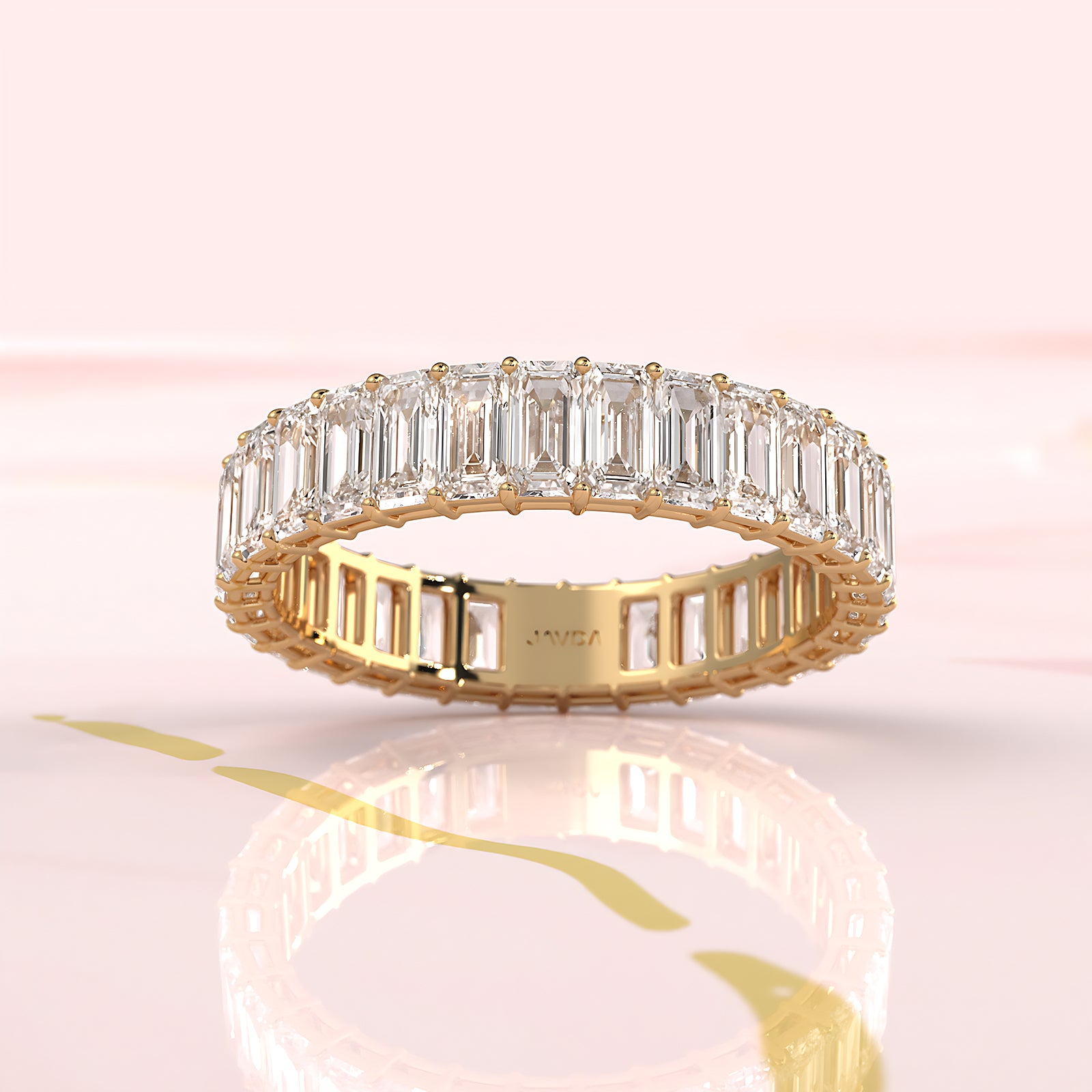 Women's Eternity Emerald Lab Diamond Shared Prong Wedding Band 4 mm 3.2ctw.