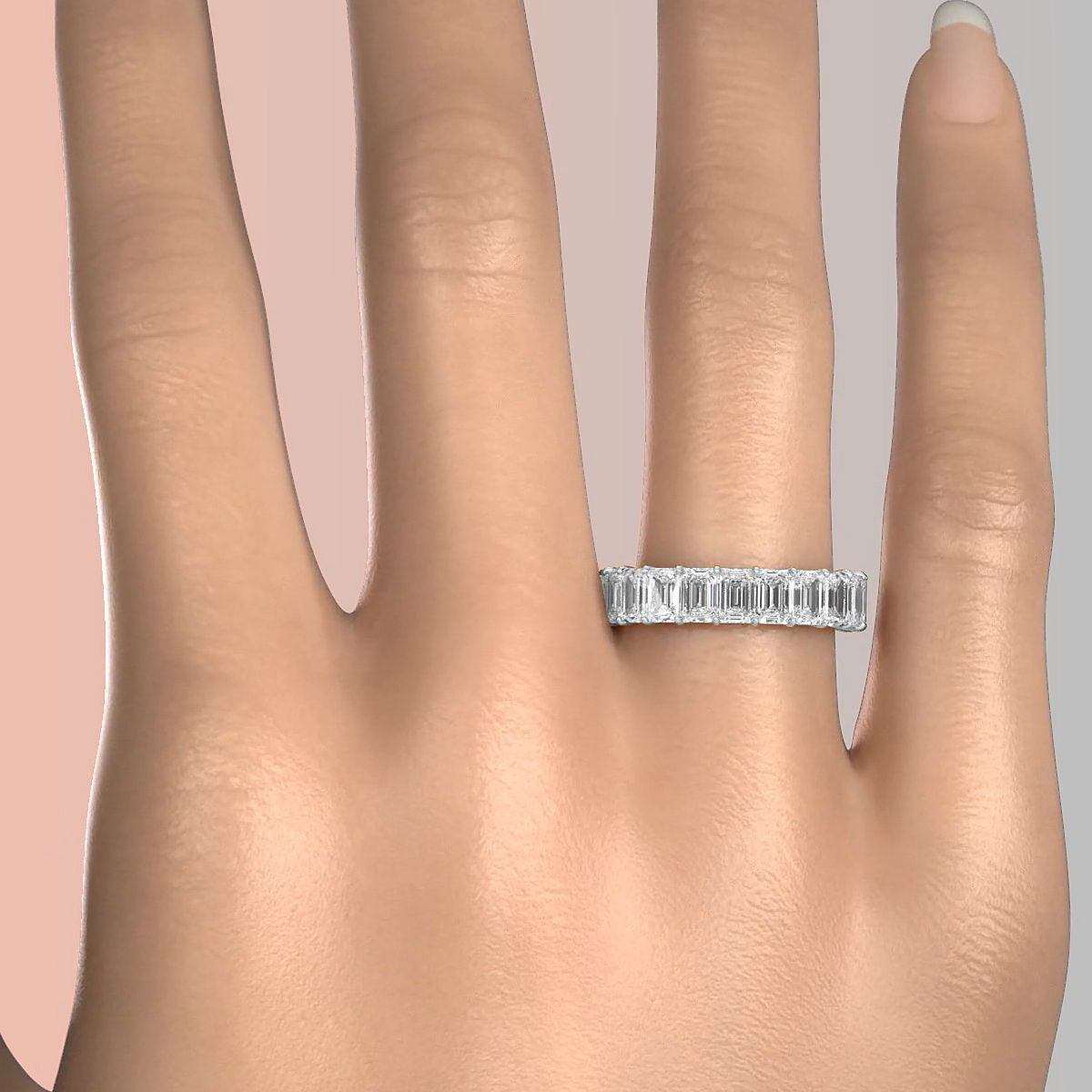 Shared Prong Emerald Lab Diamond Women's Wedding Eternity Ring 4.5 mm 6.2ctw.