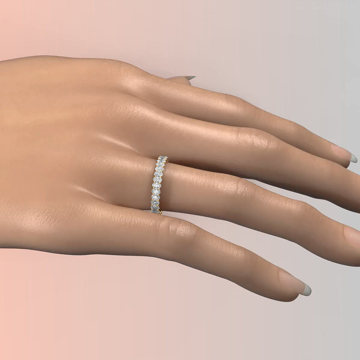 Oval Lab Diamond Women's Eternity Shared Prong Wedding Band 3 mm 1.5ctw.