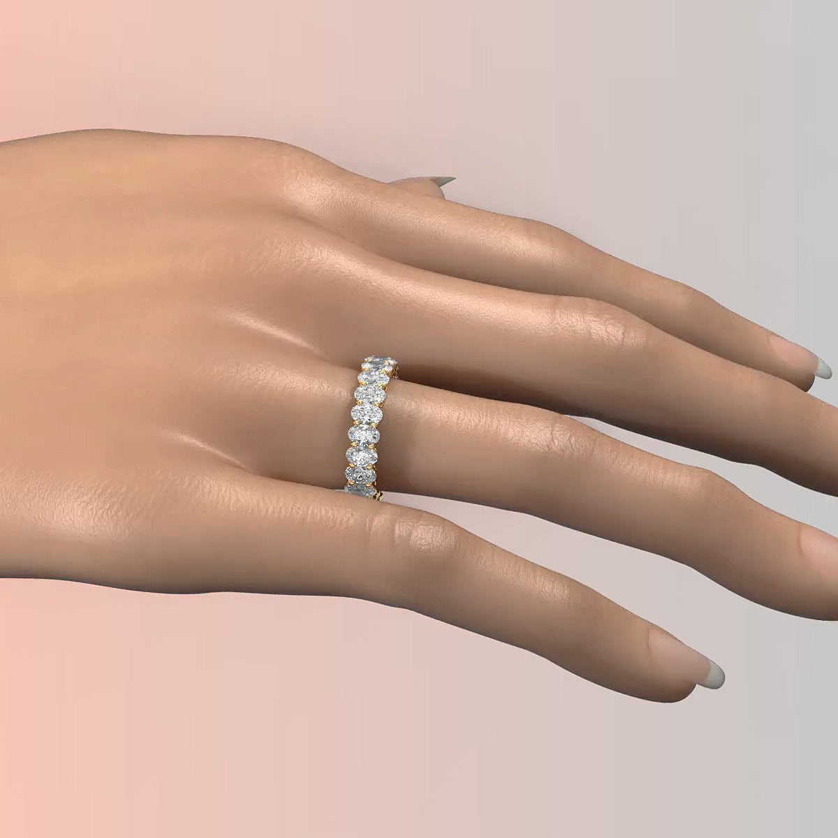 Shared Prong Oval Lab Diamond Women's Eternity Wedding Band 4.5 mm 3.6ctw.