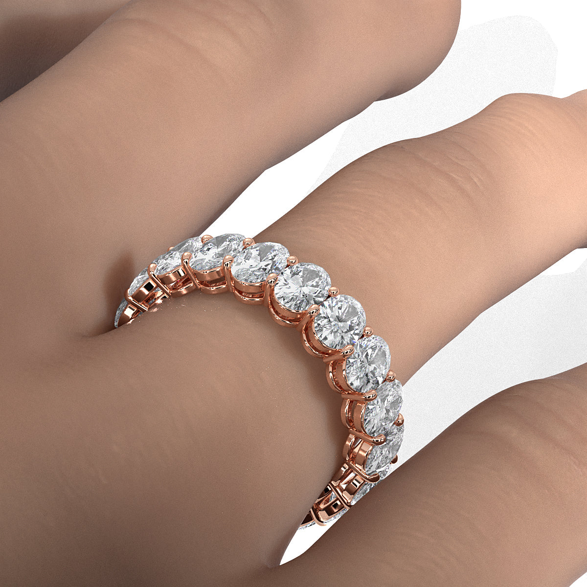 Women's Shared Prong Set Oval Lab Diamond Eternity Wedding Band 5x3.5mm 4.5ctw.