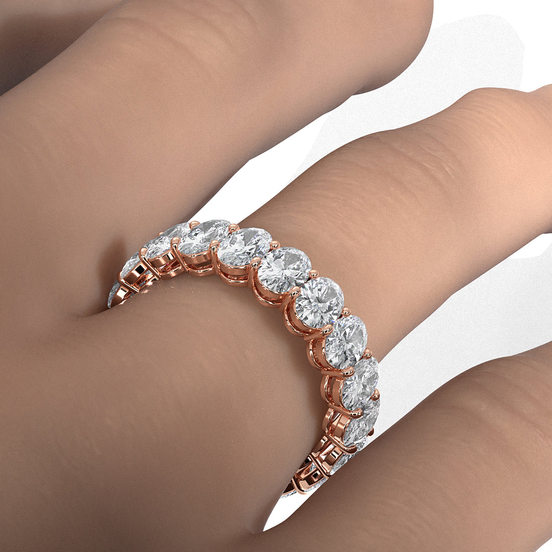 Women's Shared Prong Set Oval Lab Diamond Eternity Wedding Band 5x3.5mm 4.5ctw.