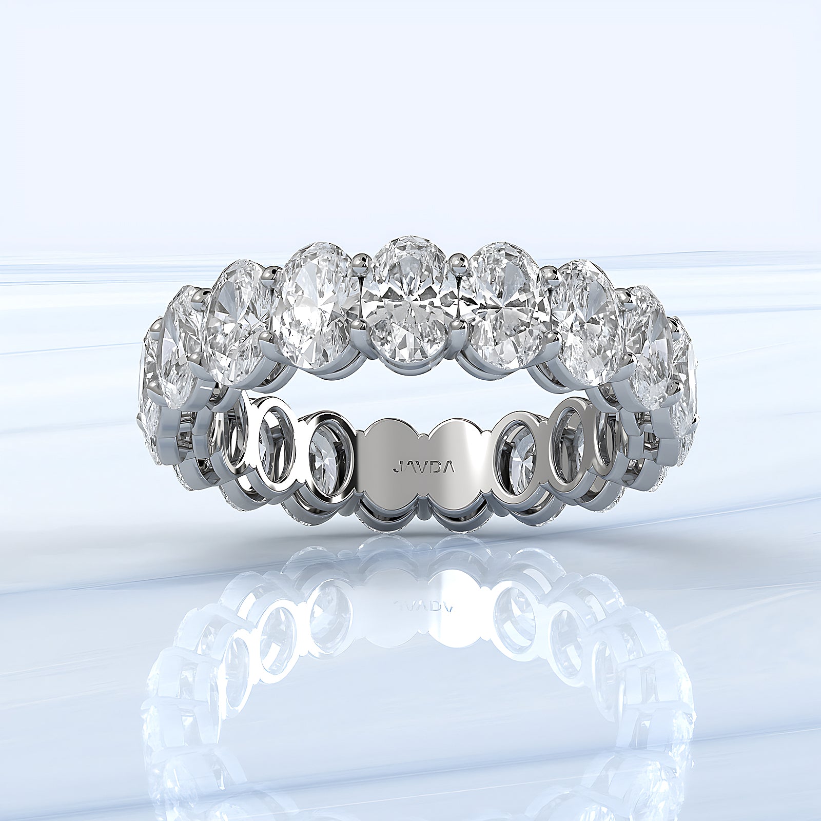 Women's Shared Prong Set Oval Lab Diamond Eternity Wedding Band 5x3.5mm 4.5ctw.