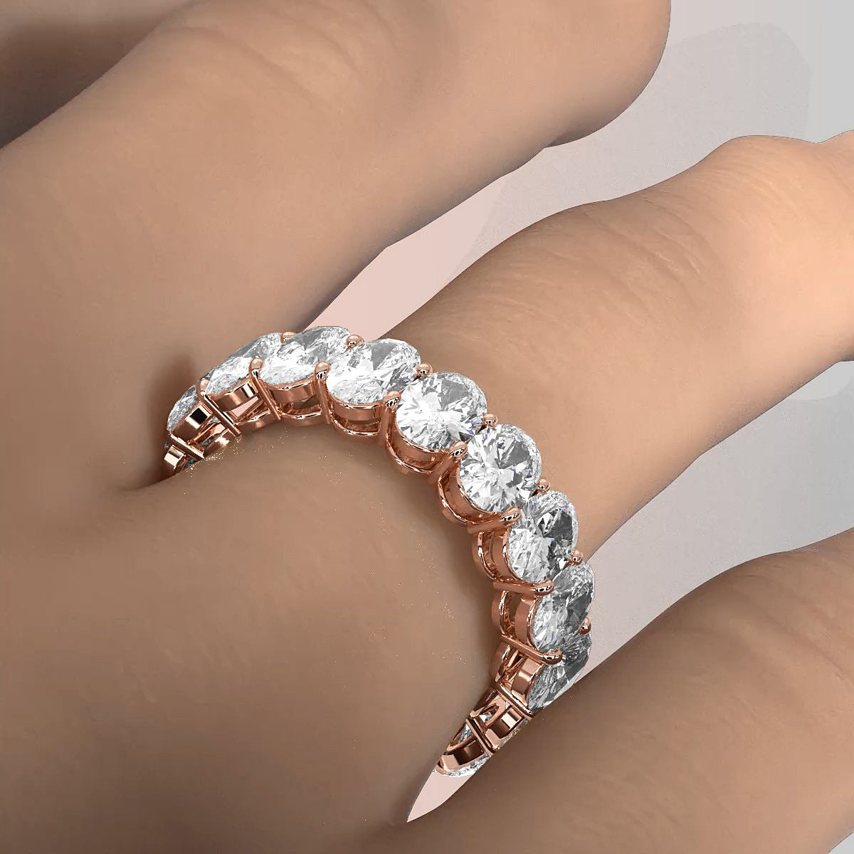 Women's Prong Set Oval Lab Diamond Eternity Wedding Band 5.5x3.9mm 5.45ctw.