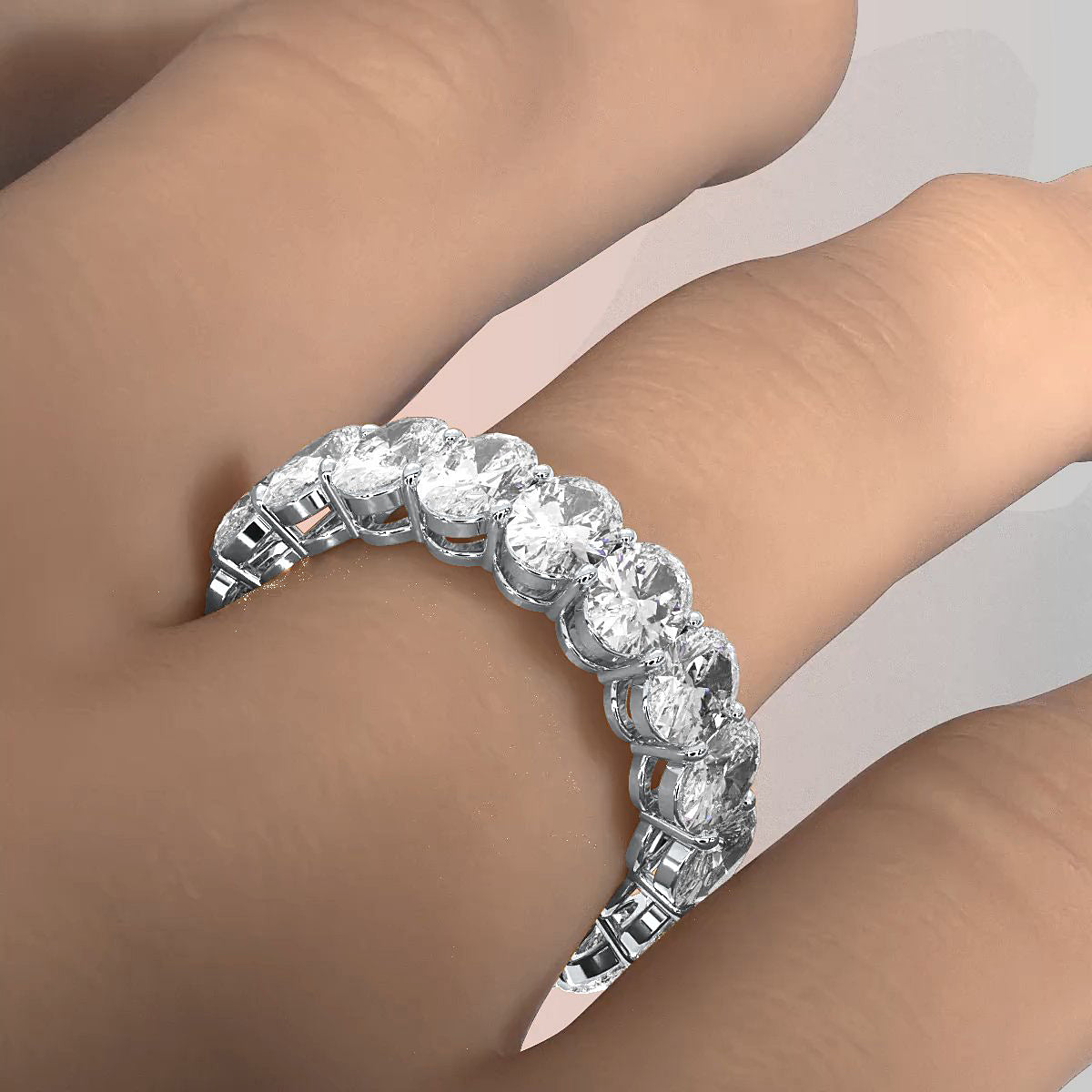 Women's Prong Set Oval Lab Diamond Eternity Wedding Band 5.5x3.9mm 5.45ctw.