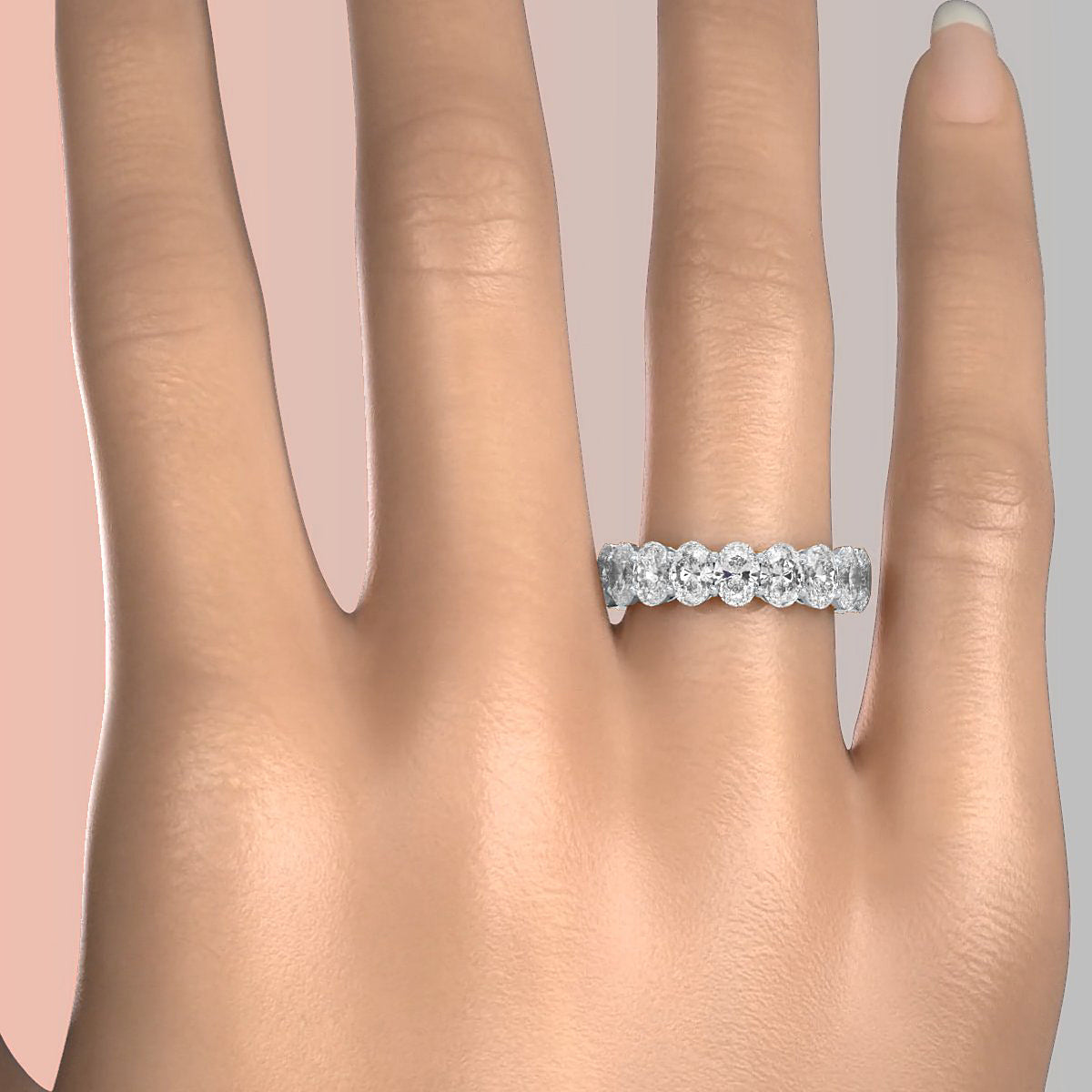 Women's Prong Set Oval Lab Diamond Eternity Wedding Band 5.5x3.9mm 5.45ctw.