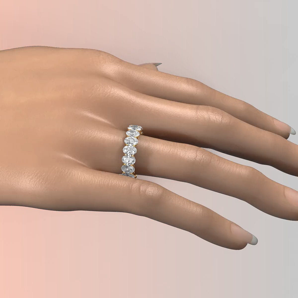 Women's Prong Set Oval Lab Diamond Eternity Wedding Band 5.5x3.9mm 5.45ctw.