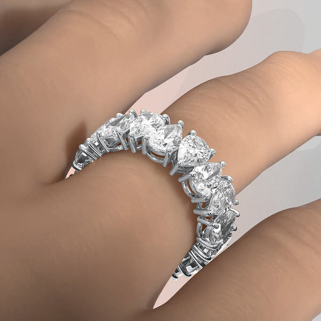 Women's Shared Prong Eternity Pear Lab Diamond Wedding Band 6 mm 6.30ctw.