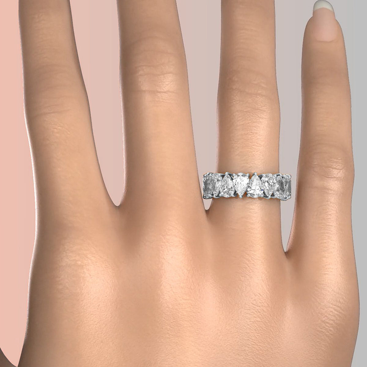 Women's Shared Prong Eternity Pear Lab Diamond Wedding Band 6 mm 6.30ctw.