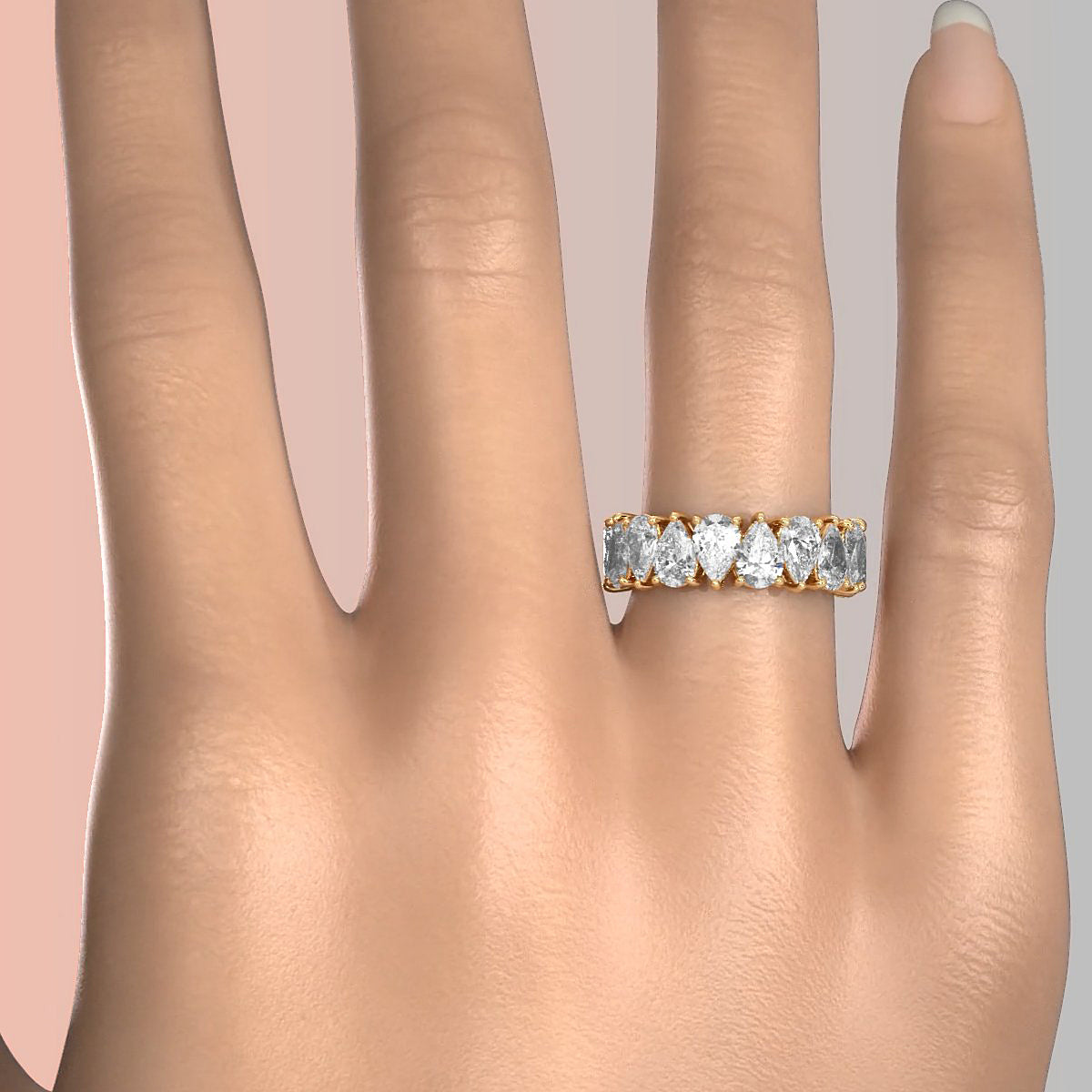 Women's Shared Prong Eternity Pear Lab Diamond Wedding Band 6 mm 6.30ctw.