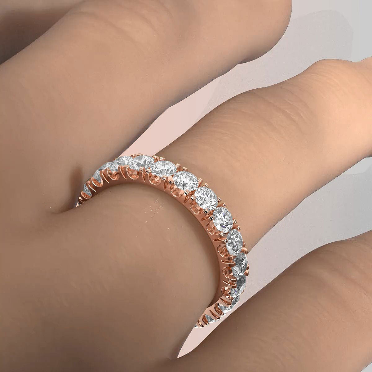 Women's French U Cut Pave Eternity Round Lab Diamond Wedding Band 3 mm 2.15ctw.