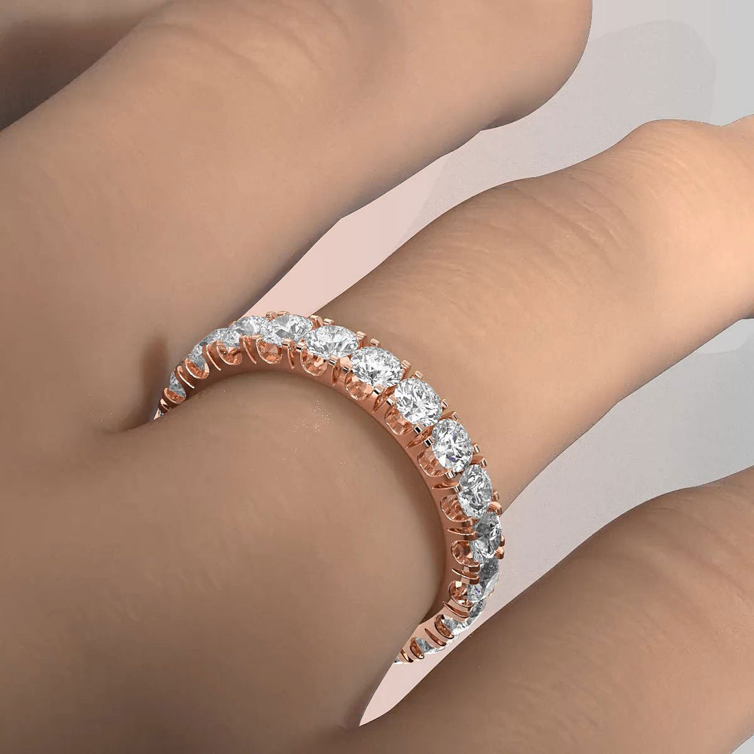 Women's French U Cut Pave Eternity Round Lab Diamond Wedding Band 3 mm 2.15ctw.