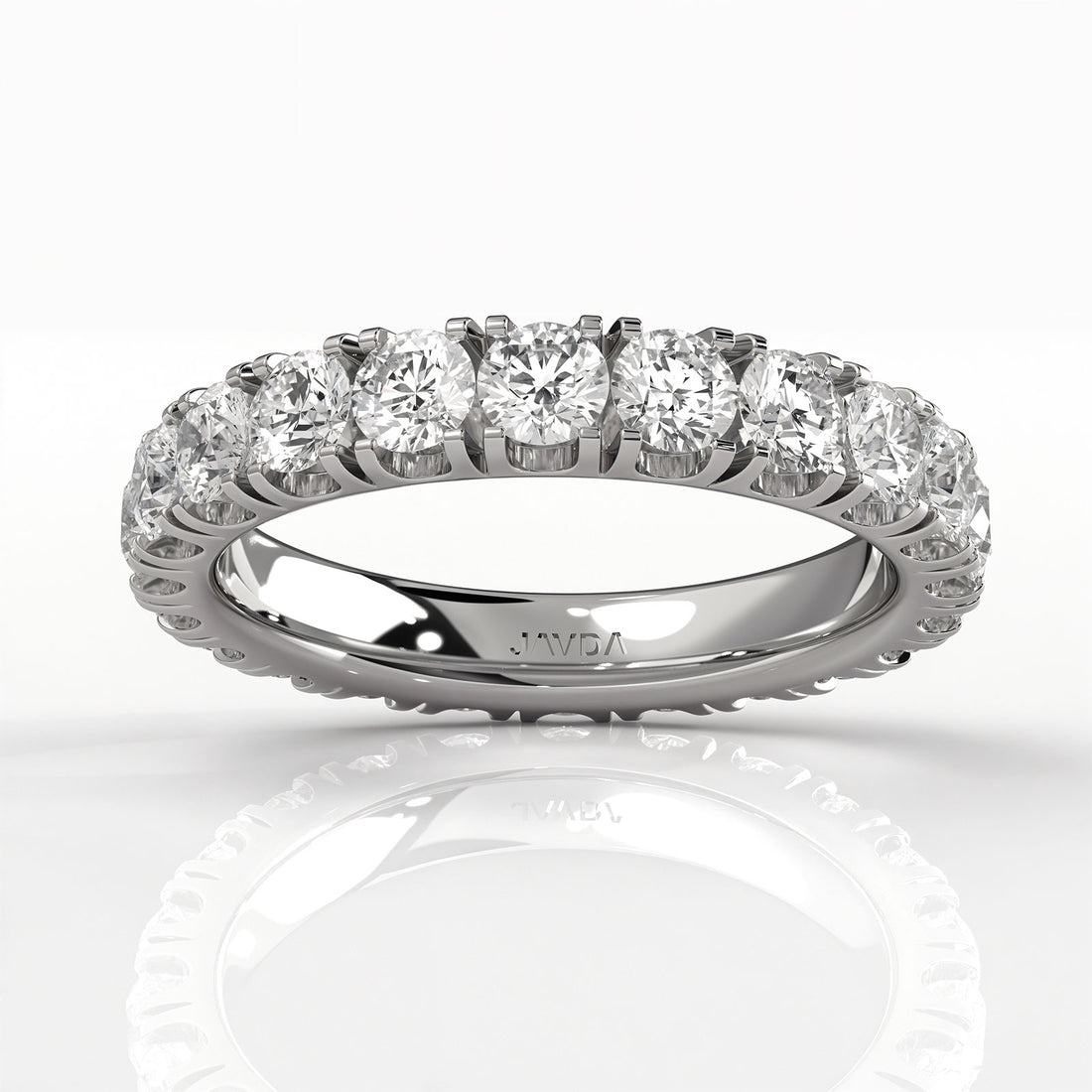 Women's French U Cut Pave Eternity Round Lab Diamond Wedding Band 3 mm 2.15ctw.