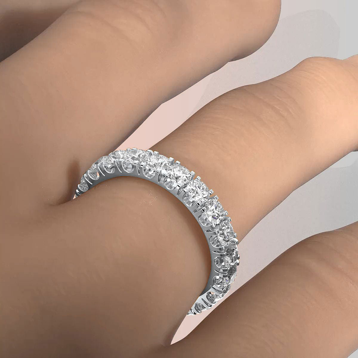 Women's French U Cut Pave Eternity Round Lab Diamond Wedding Band 3 mm 2.15ctw.