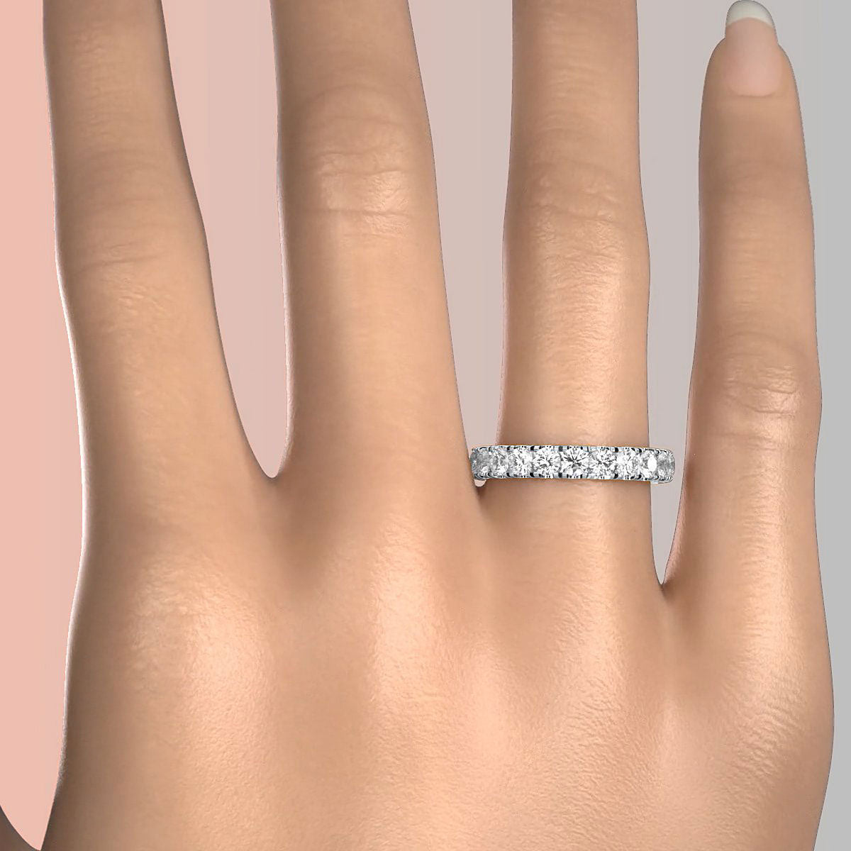 Women's French U Cut Pave Eternity Round Lab Diamond Wedding Band 3 mm 2.15ctw.