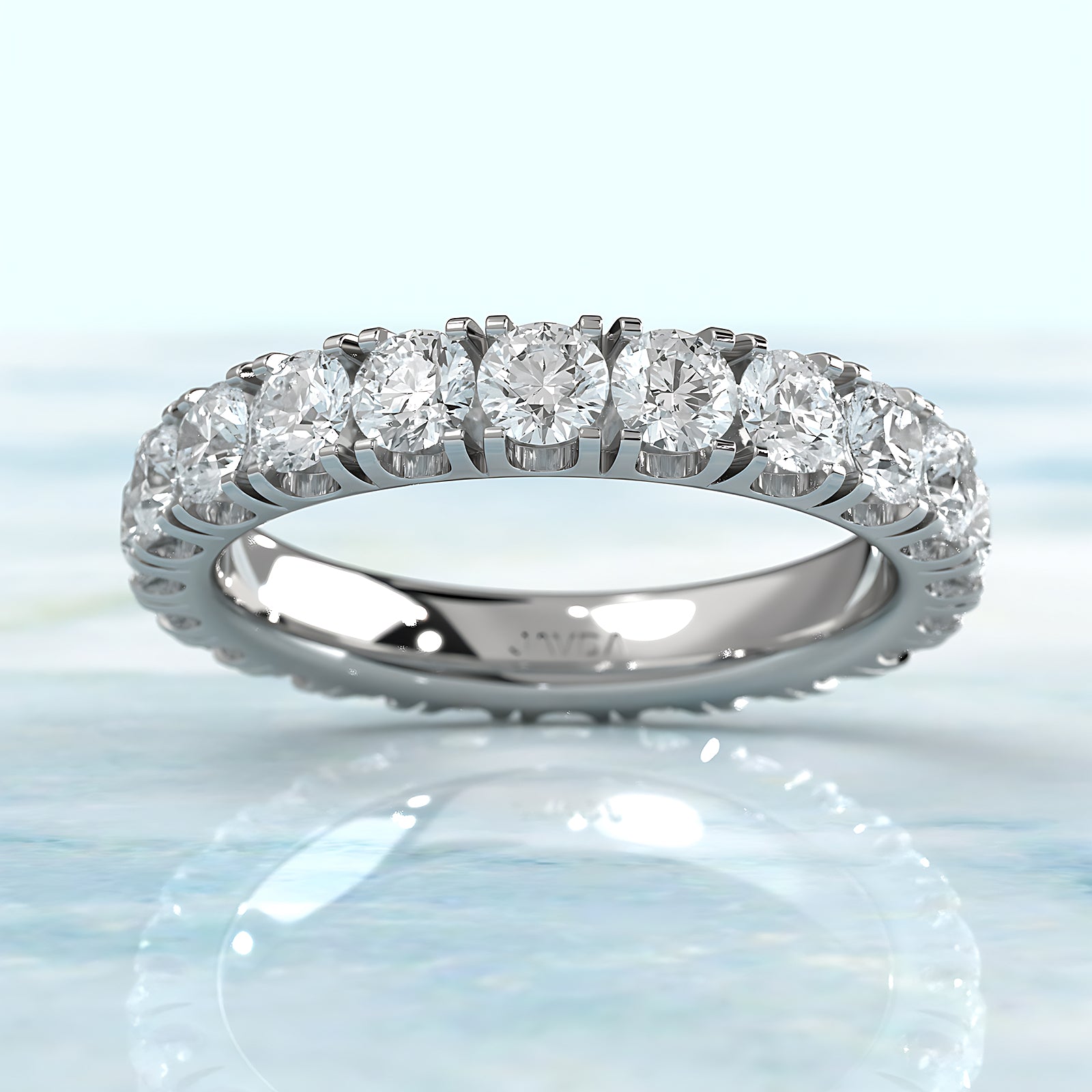 Women's French U Cut Pave Eternity Round Lab Diamond Wedding Band 3 mm 2.15ctw.