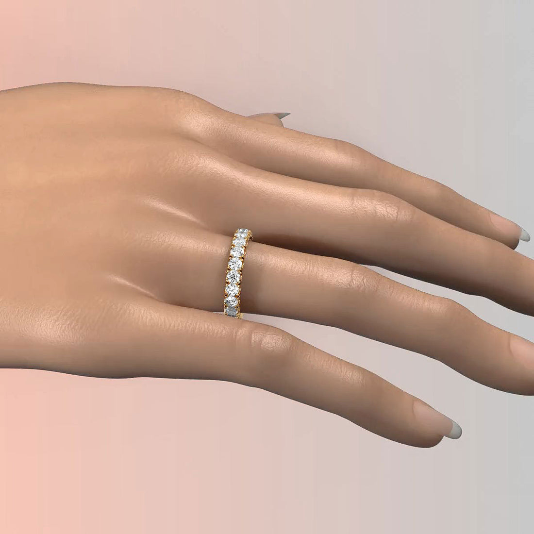 Women's French U Cut Pave Eternity Round Lab Diamond Wedding Band 3 mm 2.15ctw.