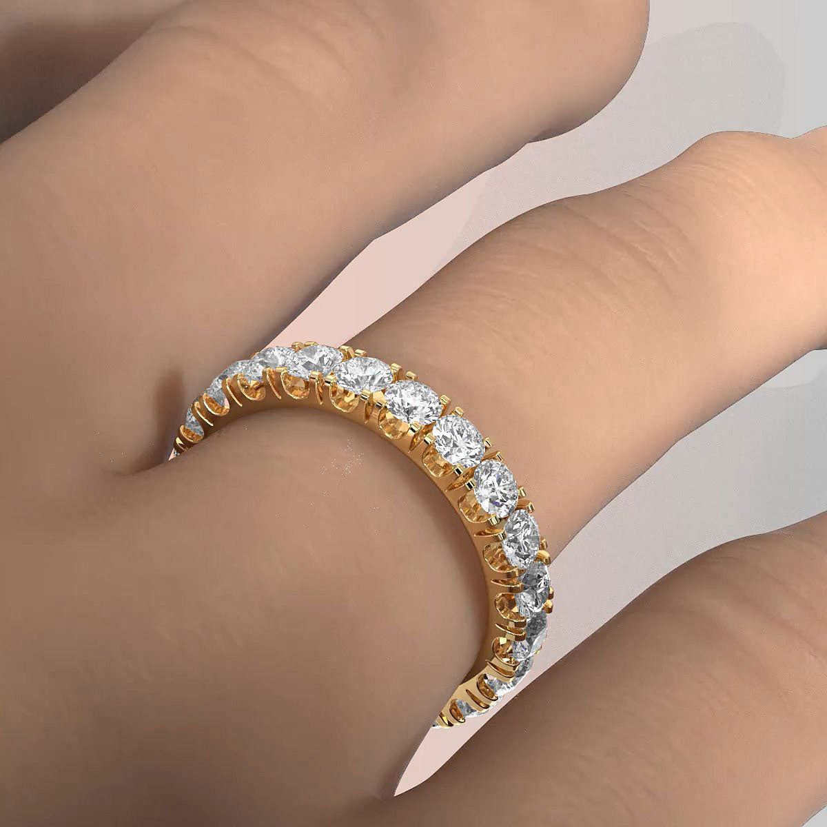 Women's French U Cut Pave Eternity Round Lab Diamond Wedding Band 3 mm 2.15ctw.