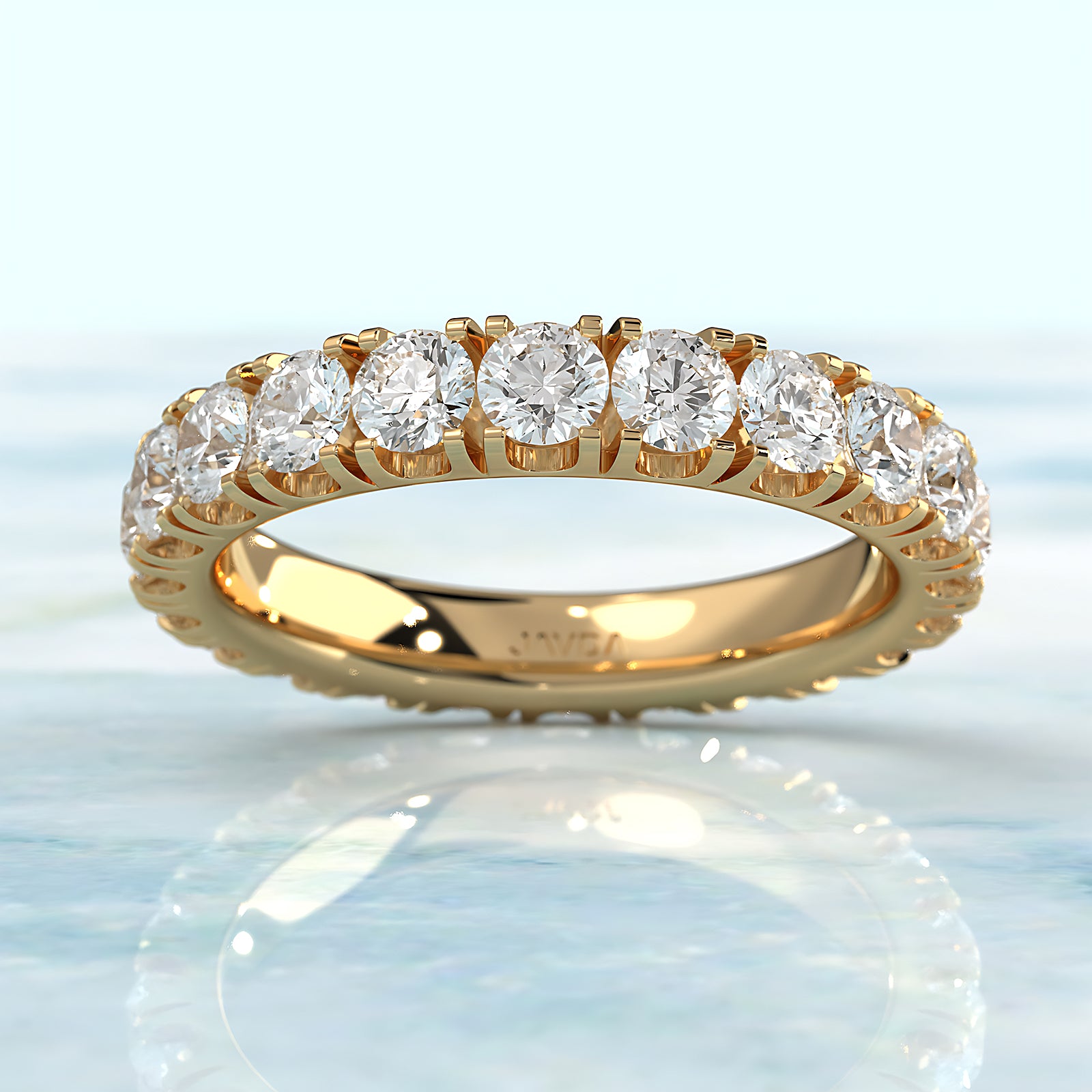 Women's French U Cut Pave Eternity Round Lab Diamond Wedding Band 3 mm 2.15ctw.