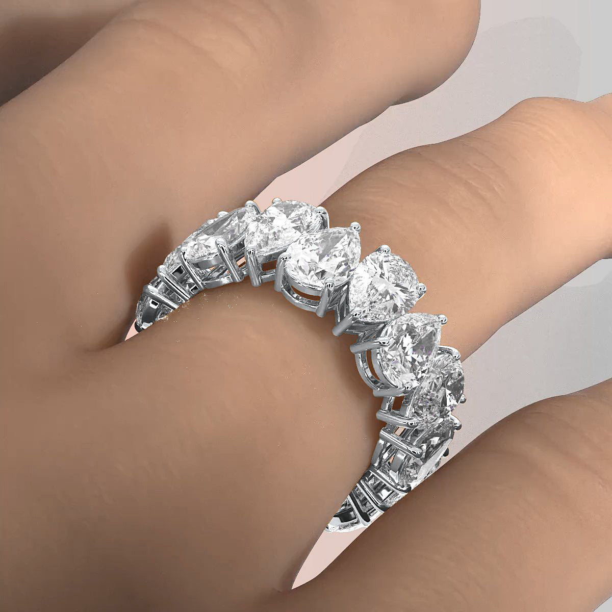 Shared Prong Pear Lab Diamond Women's Eternity Wedding Band 7 mm 8ctw.