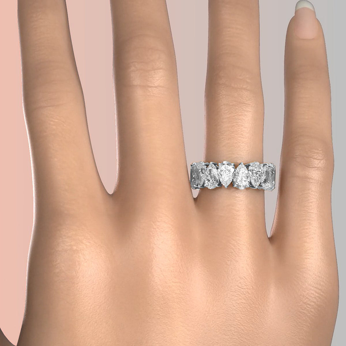 Shared Prong Pear Lab Diamond Women's Eternity Wedding Band 7 mm 8ctw.