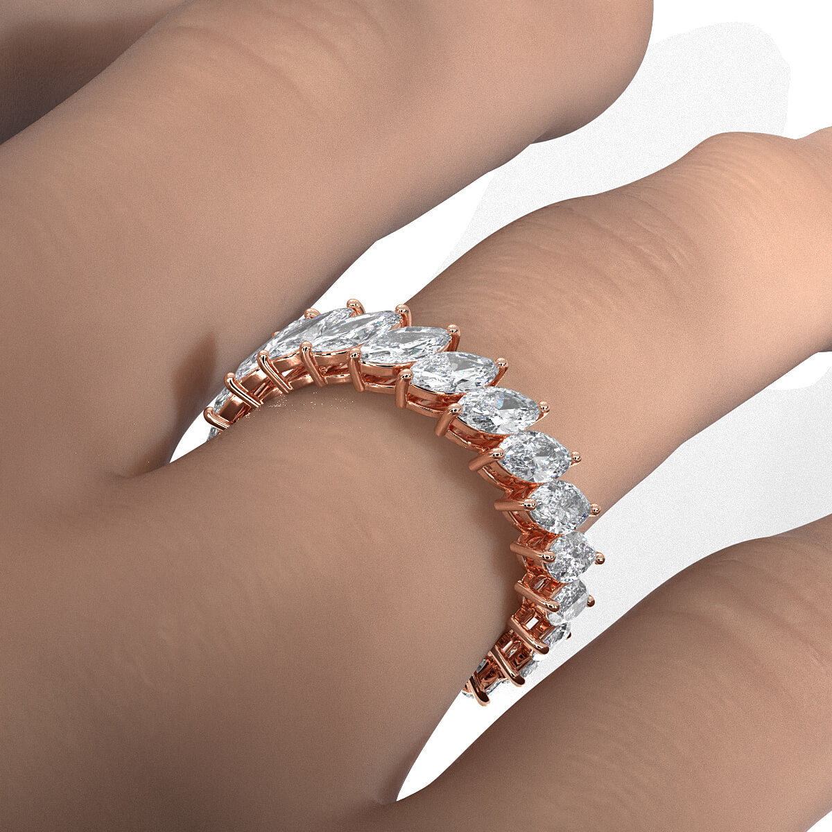 Marquise Lab Diamond Shared Prong Women's Wedding Band 5.5 mm 3.15ctw.