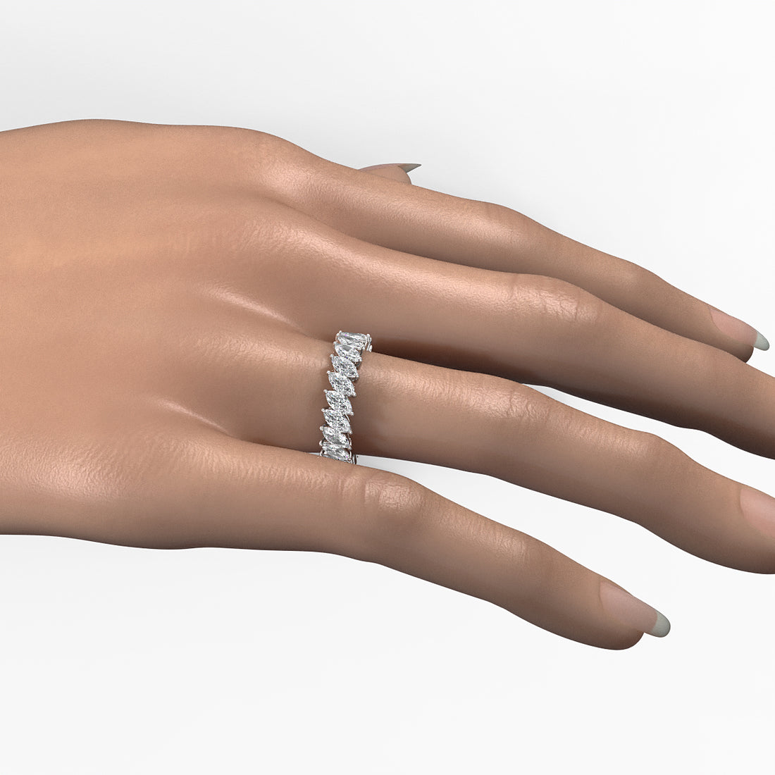Marquise Lab Diamond Shared Prong Women's Wedding Band 5.5 mm 3.15ctw.