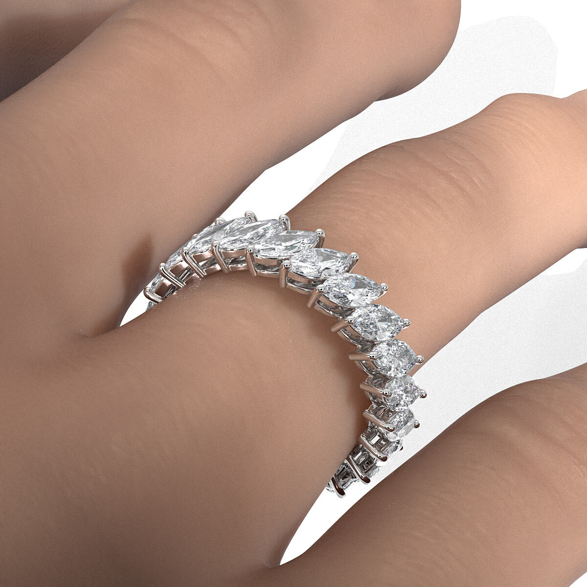 Marquise Lab Diamond Shared Prong Women's Wedding Band 5.5 mm 3.15ctw.