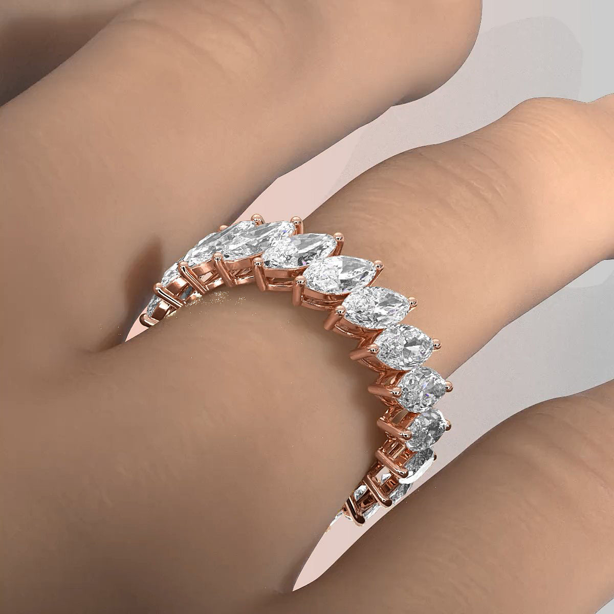 Shared Prong Set Marquise Lab Diamond Women's Eternity Wedding Band 6.5 mm 4.25ctw.