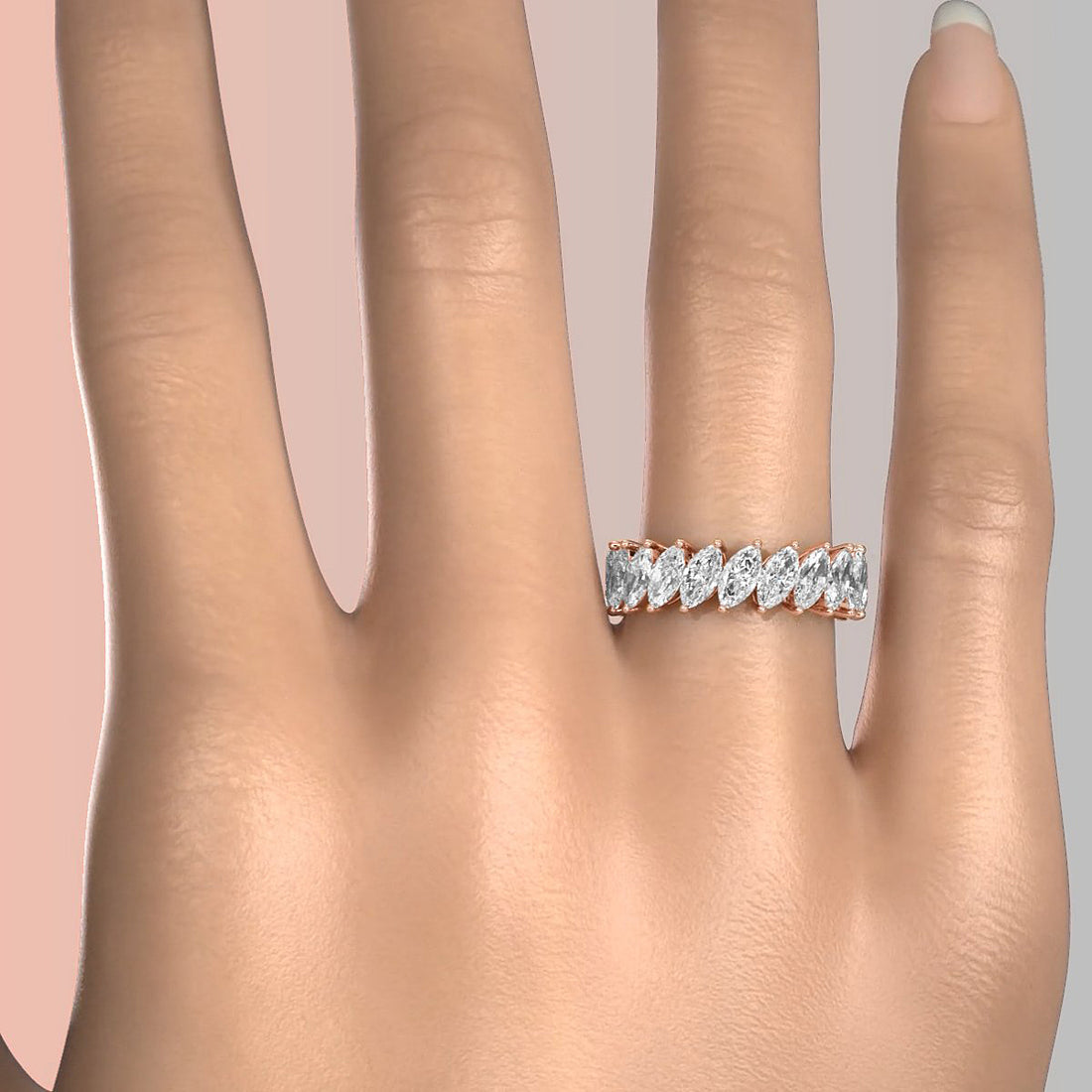 Shared Prong Set Marquise Lab Diamond Women's Eternity Wedding Band 6.5 mm 4.25ctw.