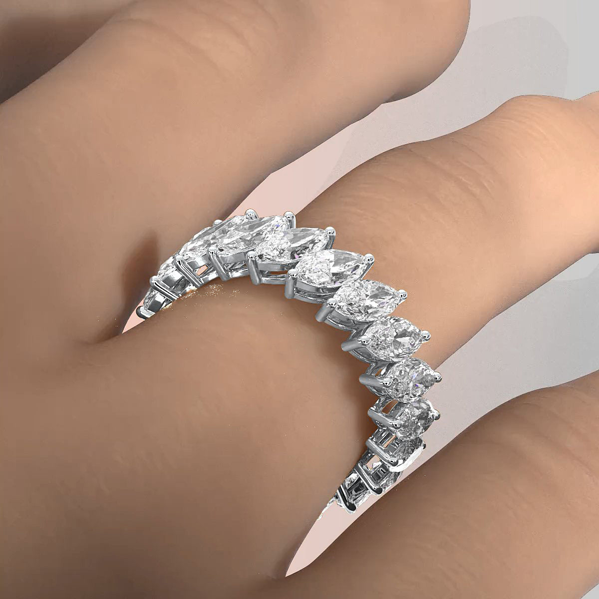 Shared Prong Set Marquise Lab Diamond Women's Eternity Wedding Band 6.5 mm 4.25ctw.