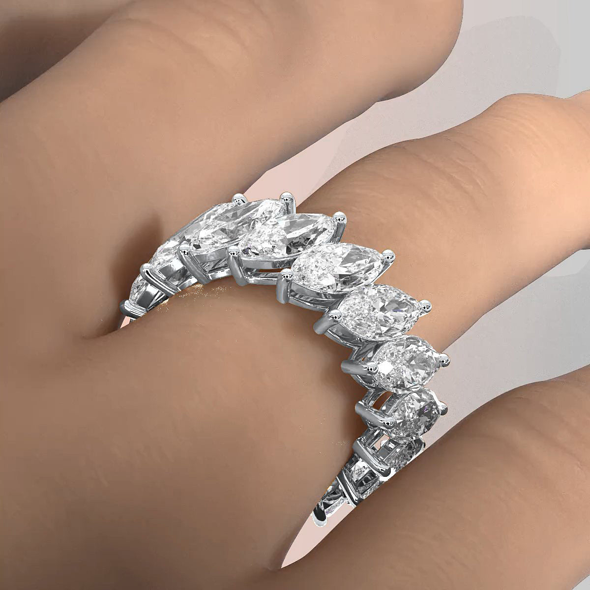 Shared Prong Eternity Marquise Lab Diamond Women's Wedding Band 8.5 mm 7.5ctw.