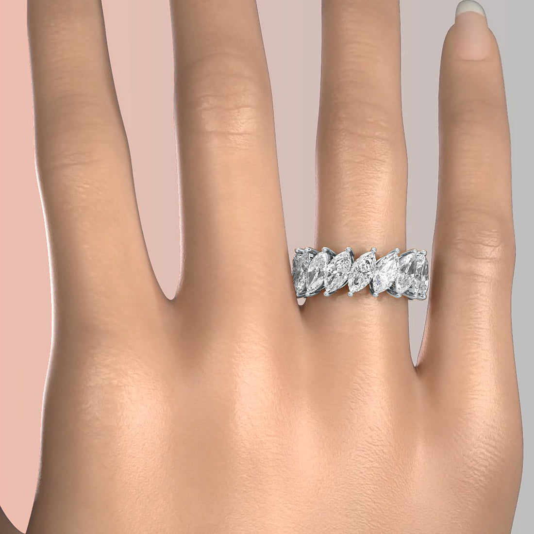 Shared Prong Eternity Marquise Lab Diamond Women's Wedding Band 8.5 mm 7.5ctw.