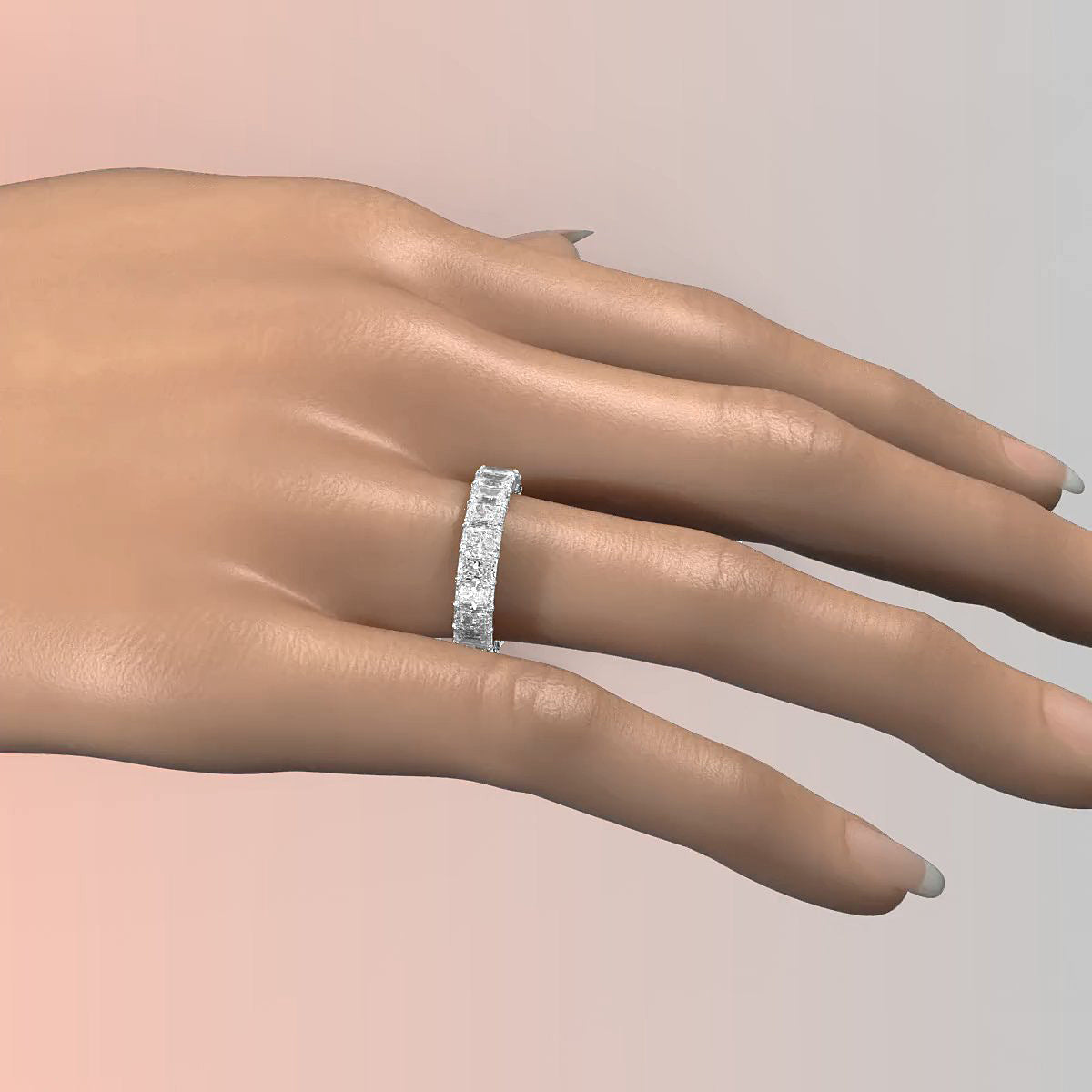 Shared Prong Radiant Lab Diamond Women's Eternity Wedding Band 4.25 mm 4.80ctw.