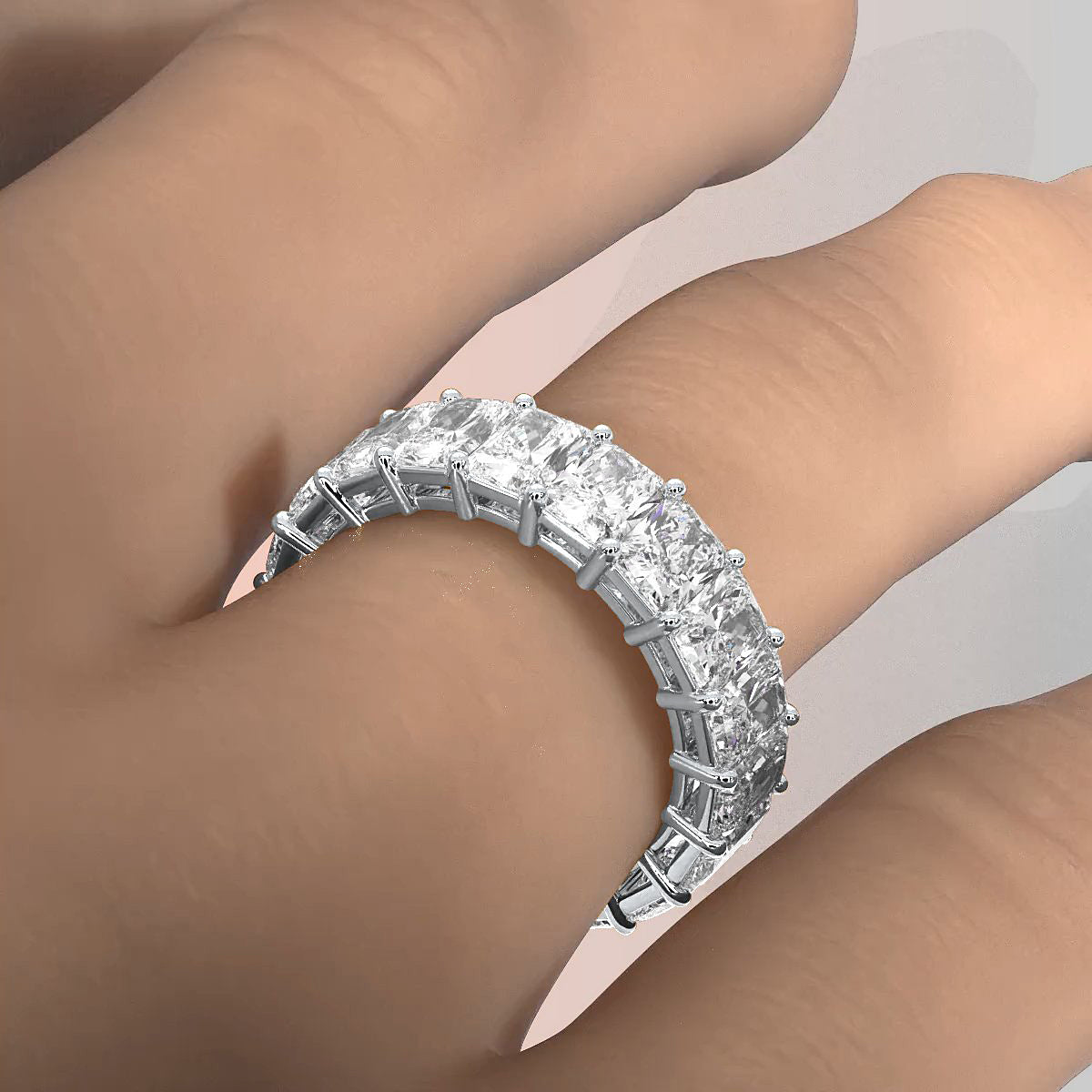 Shared Prong Set Women's Eternity Radiant Lab Diamond Wedding Band 5 mm 7.05ctw