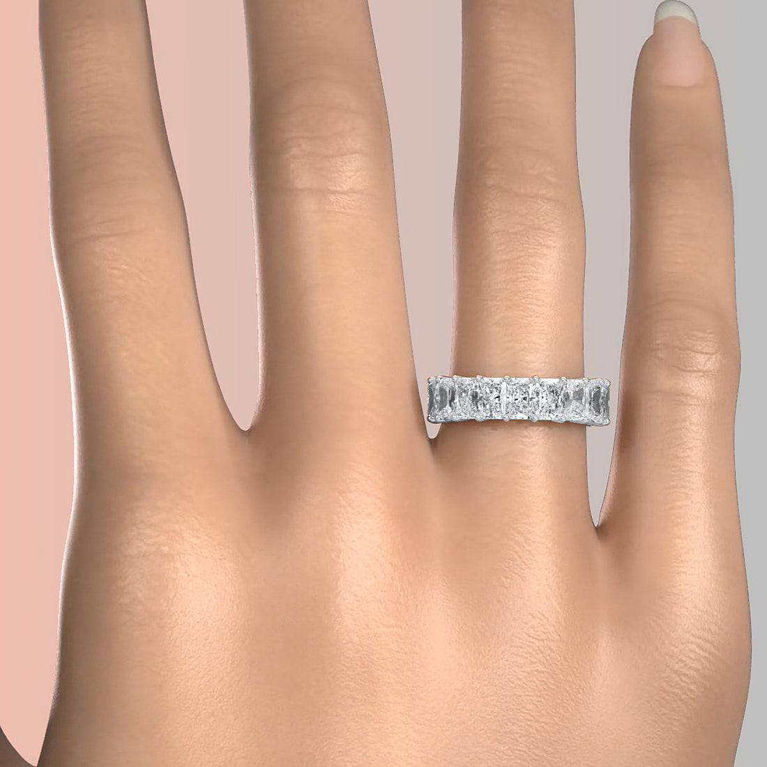 Shared Prong Set Women's Eternity Radiant Lab Diamond Wedding Band 5 mm 7.05ctw