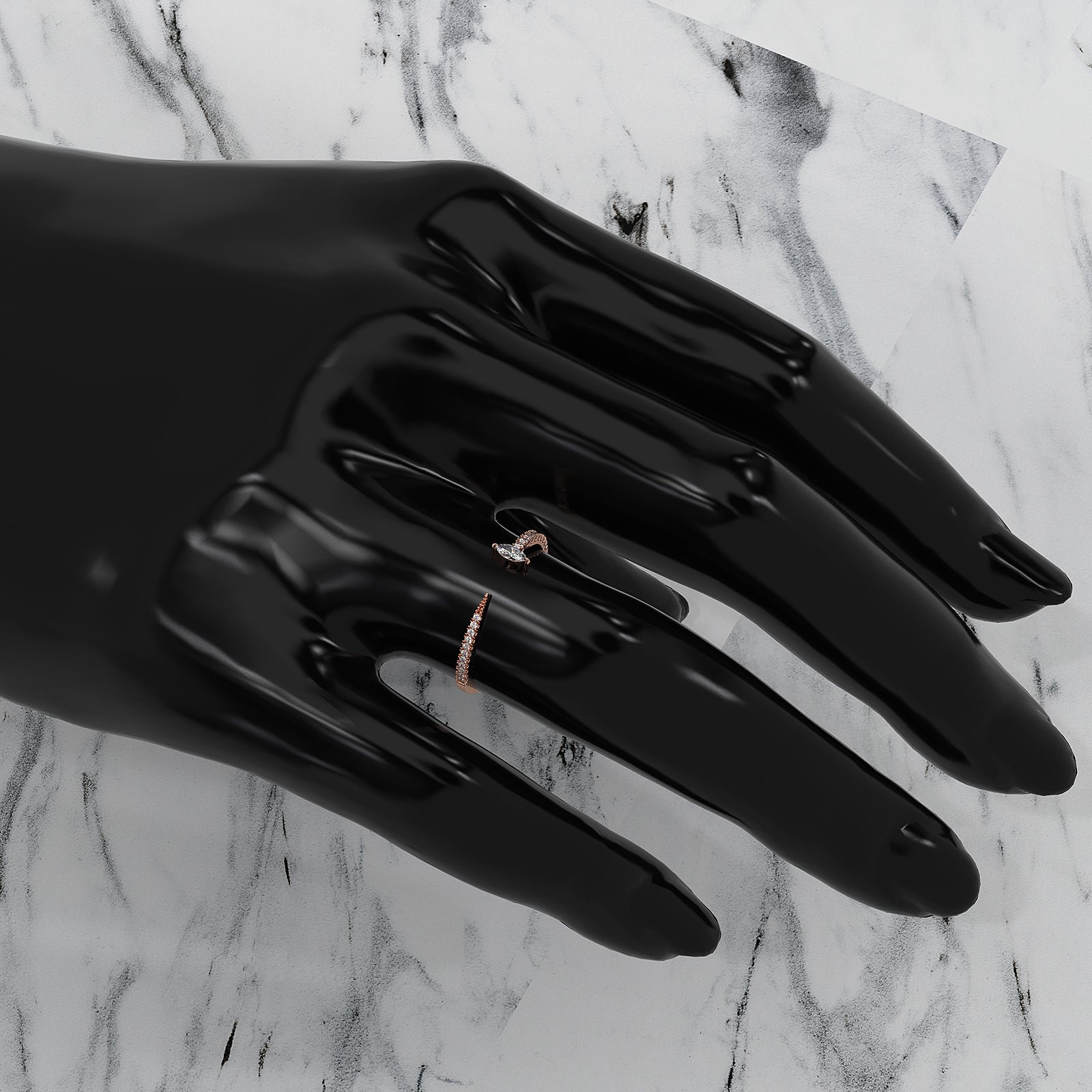 Stackable Marquise Lab Diamond French U Cut Pave Set Open Ring 0.16ctw.