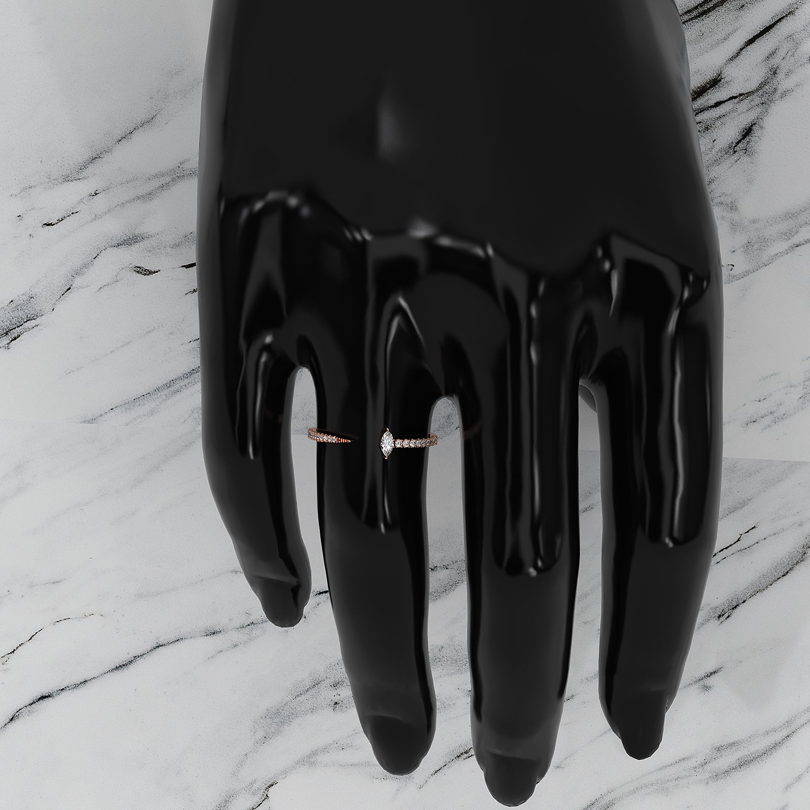 Stackable Marquise Lab Diamond French U Cut Pave Set Open Ring 0.16ctw.