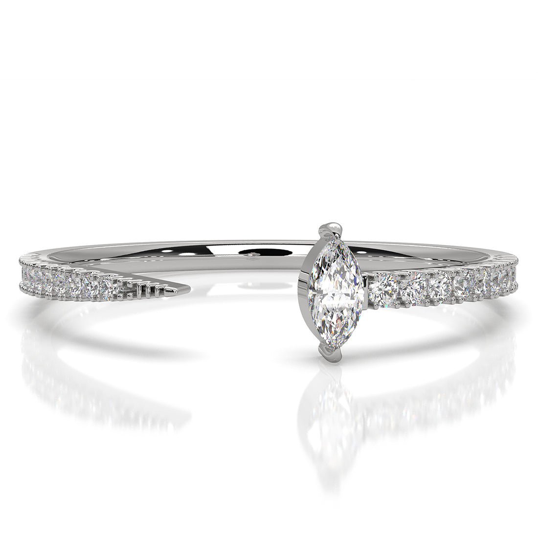 Stackable Marquise Lab Diamond French U Cut Pave Set Open Ring 0.16ctw.