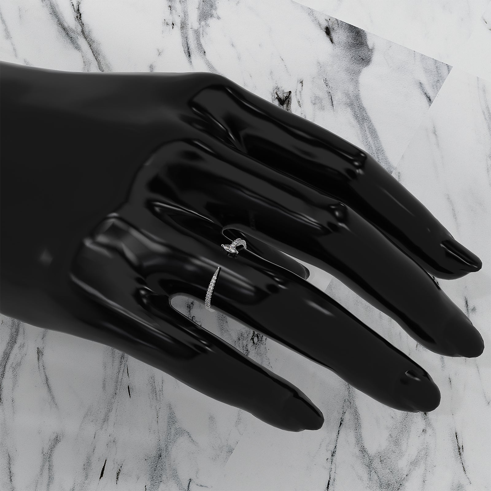 Stackable Marquise Lab Diamond French U Cut Pave Set Open Ring 0.16ctw.