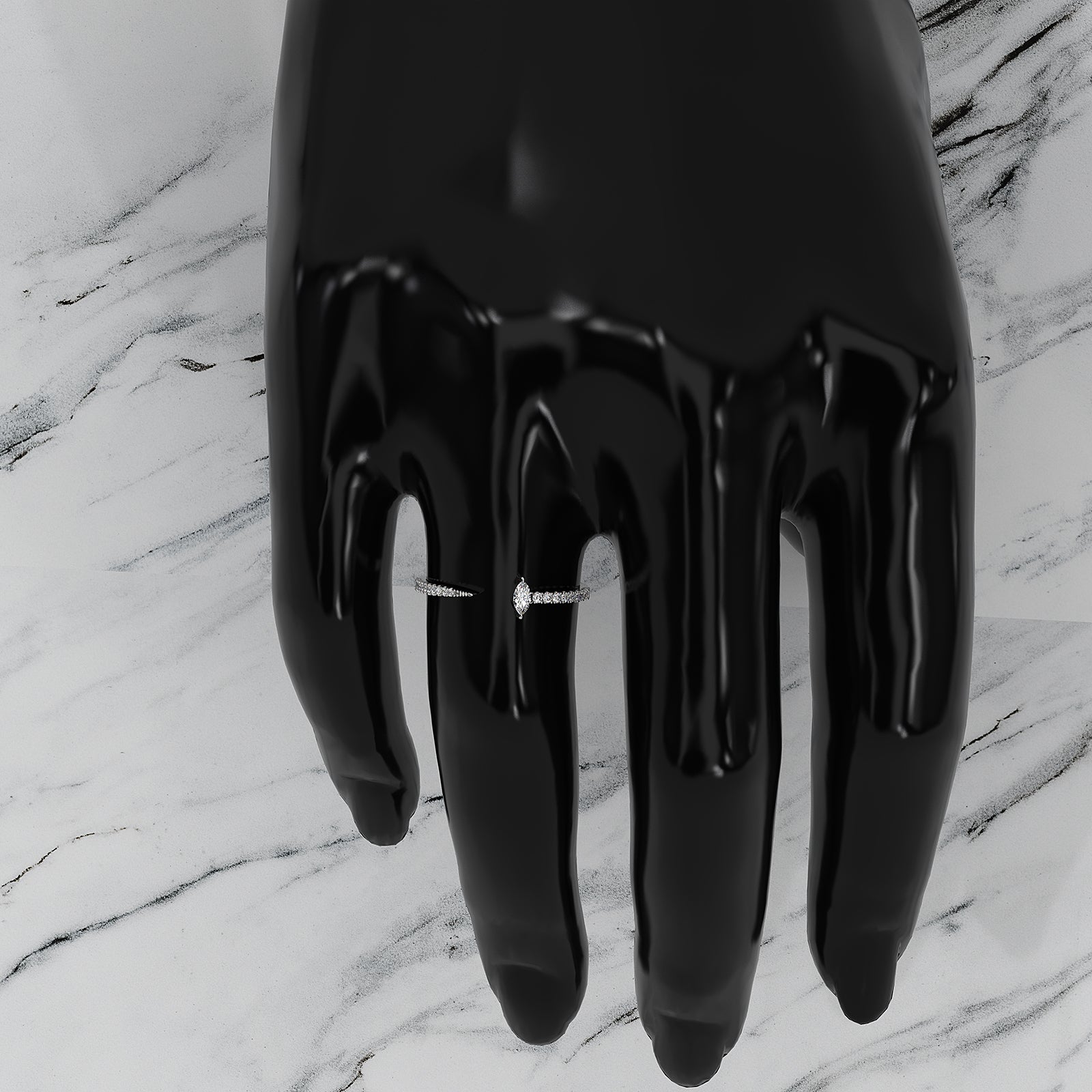 Stackable Marquise Lab Diamond French U Cut Pave Set Open Ring 0.16ctw.