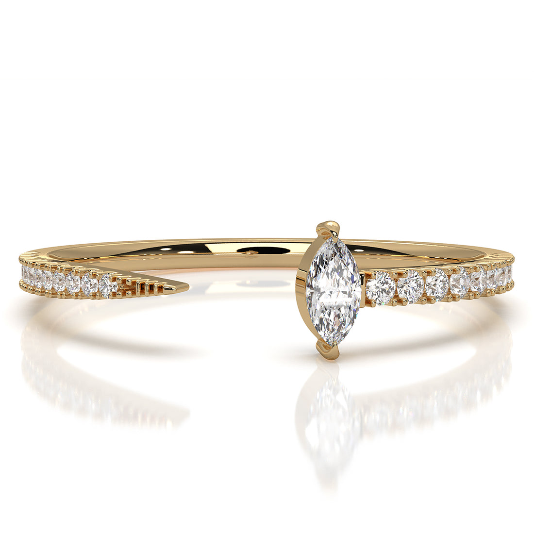Stackable Marquise Lab Diamond French U Cut Pave Set Open Ring 0.16ctw.