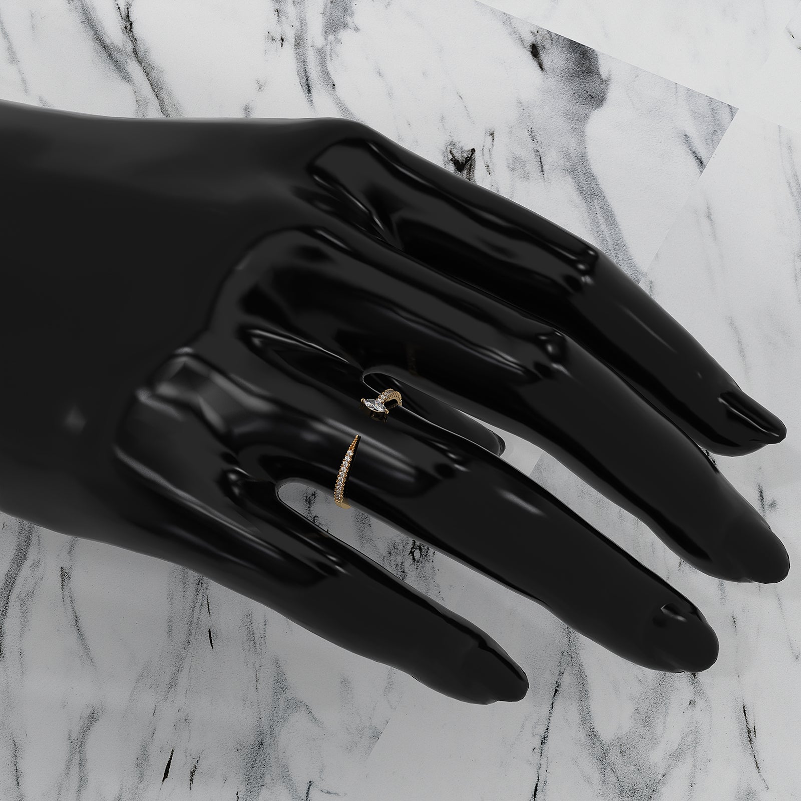 Stackable Marquise Lab Diamond French U Cut Pave Set Open Ring 0.16ctw.